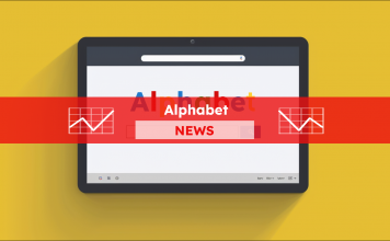 ein Webbrowser-Fenster, das das Wort Alphabet im Google-Farbschema anzeigt, mit einer Suchleiste,  mit einem Alphabet NEWS Banner