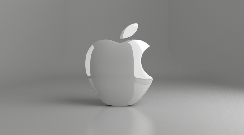 Apple-Logo auf dem grauen Hintergrund 