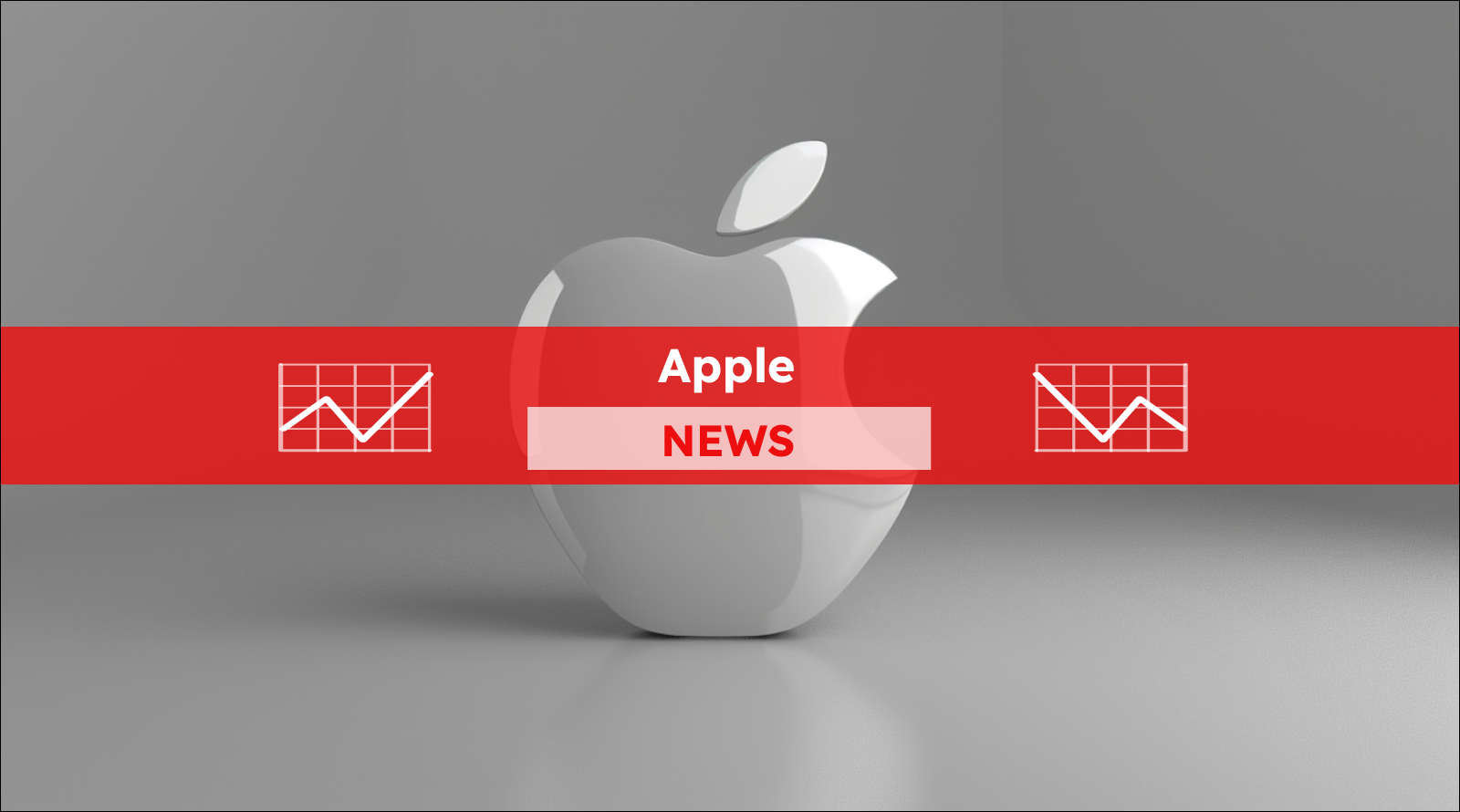 Apple-Logo auf dem grauen Hintergrund, mit einem Apple NEWS Banner.