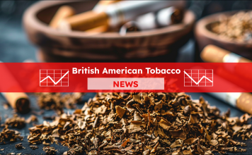 Tabak und Zigaretten auf dem Tisch, mit einem British American Tobacco NEWS Banner