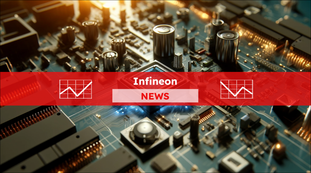 Infineon Technologies, umgeben von einer hochtechnologischen Umgebung, mit einem Infineon NEWS Banner.