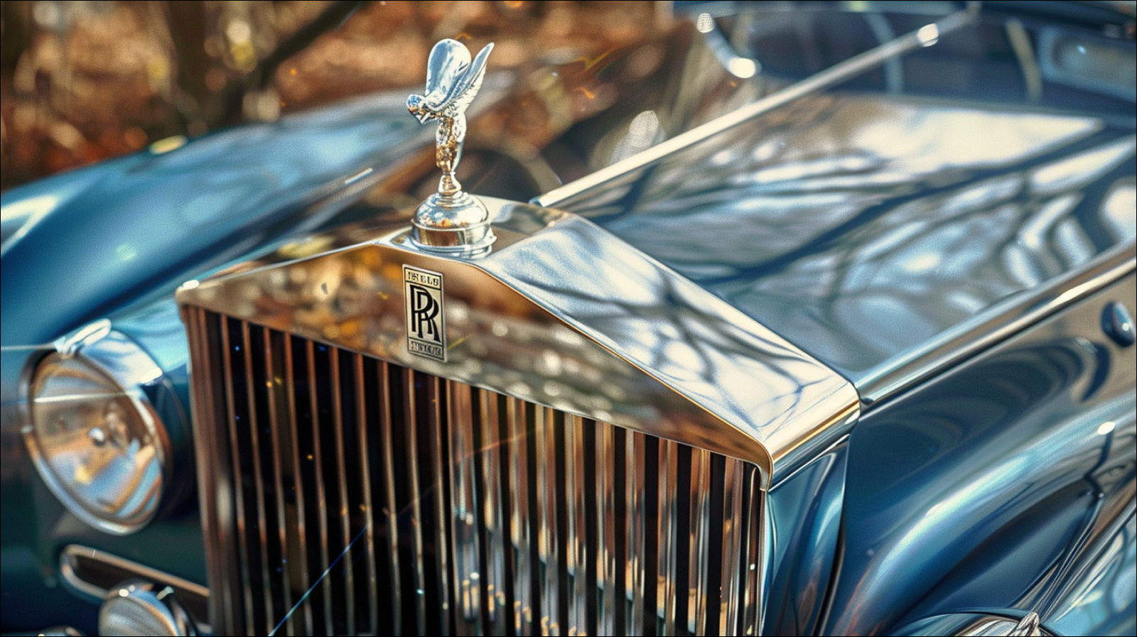eine Nahaufnahme des Kühlergrills und der Kühlerfigur eines Rolls-Royce