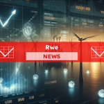 Einige Elemente eines Finanzdiagramms und Windkraftanlagen, mit einem Rwe NEWS Banner.