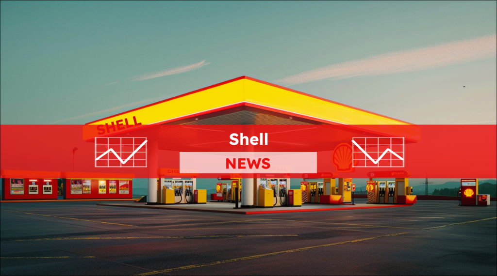 Eine Tankstelle mit Shell-Logo, mit einem Shell NEWS Banner.