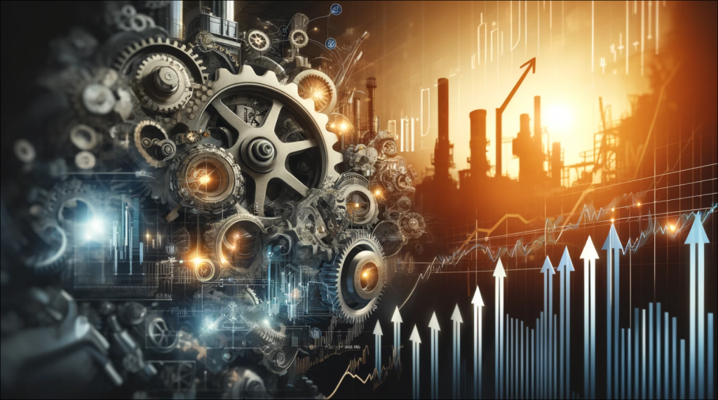 Eine Verschmelzung von Maschinengetrieben mit Finanzdiagrammen