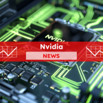 Eine Nahaufnahme eines Computer-Motherboards mit Fokus auf einem Chip mit der Aufschrift NVIDIA, hervorgehoben durch neongrüne Linien, mit einem roten NEWS Banner 