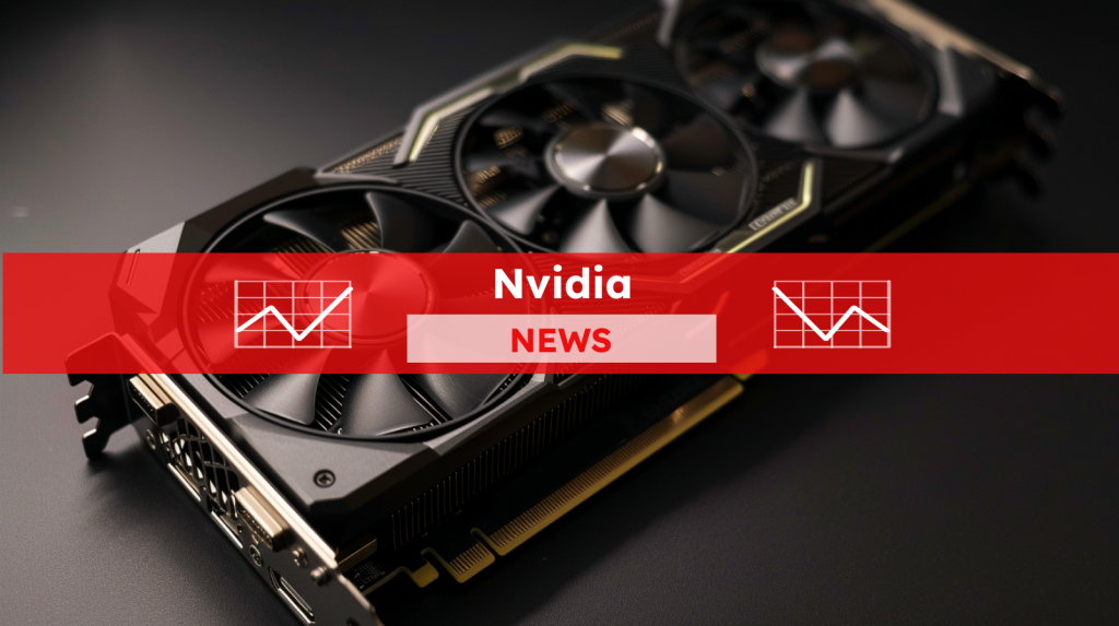 eine Grafikkarte mit drei Lüftern auf dunklem Hintergrund, mit einem Nvidia NEWS-Banner