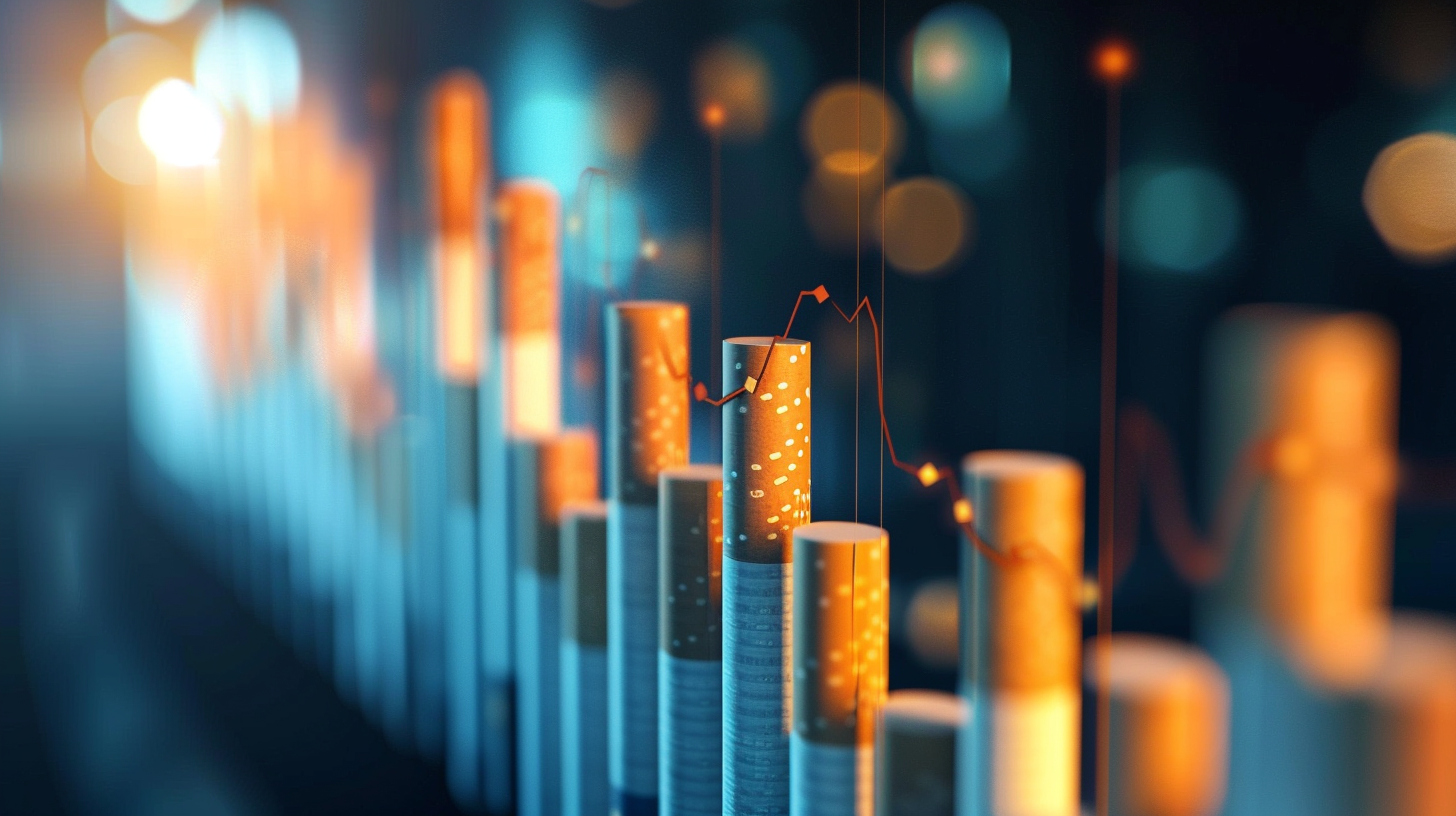 Balkendiagramm mit steigender Tendenz, das 'British American Tobacco Aktienkursentwicklung' zeigt