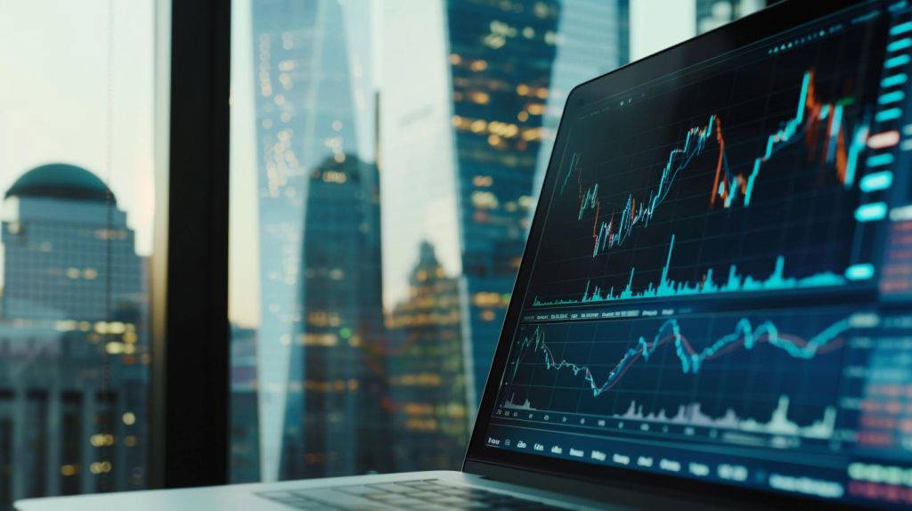 Eine Nahaufnahme eines Laptops im Büro, der das Citigroup-Aktiendiagramm zeigt