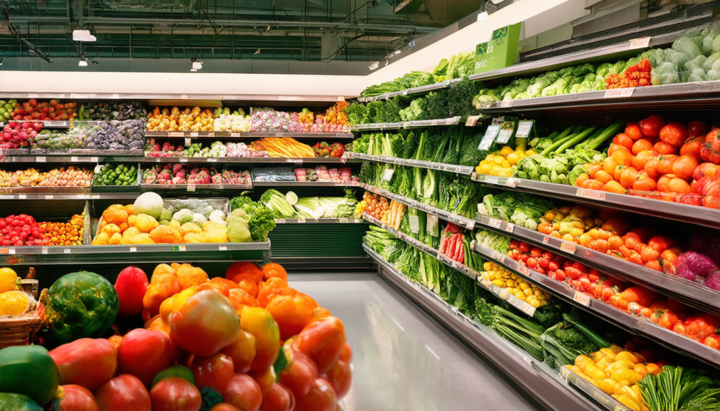 Heller Supermarkt mit frischem Obst