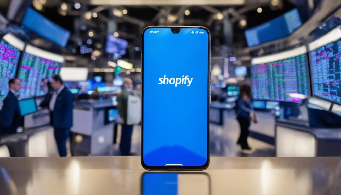 Smartphone mit Shopify-Aktien-App