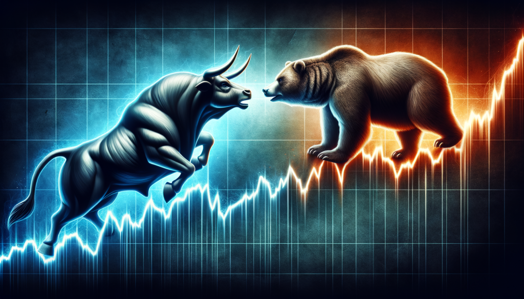 Kampf zwischen Bulle und Bär über einem Aktienmarkt-Chart.