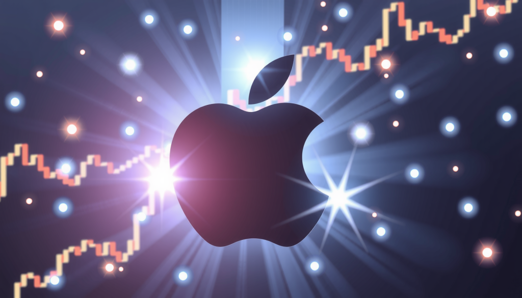 Holografisches Apple-Logo und Aktiencharts