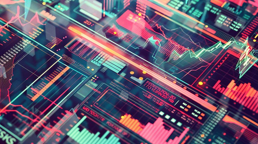 Illustration von Aktienzertifikaten und digitalen Interfaces