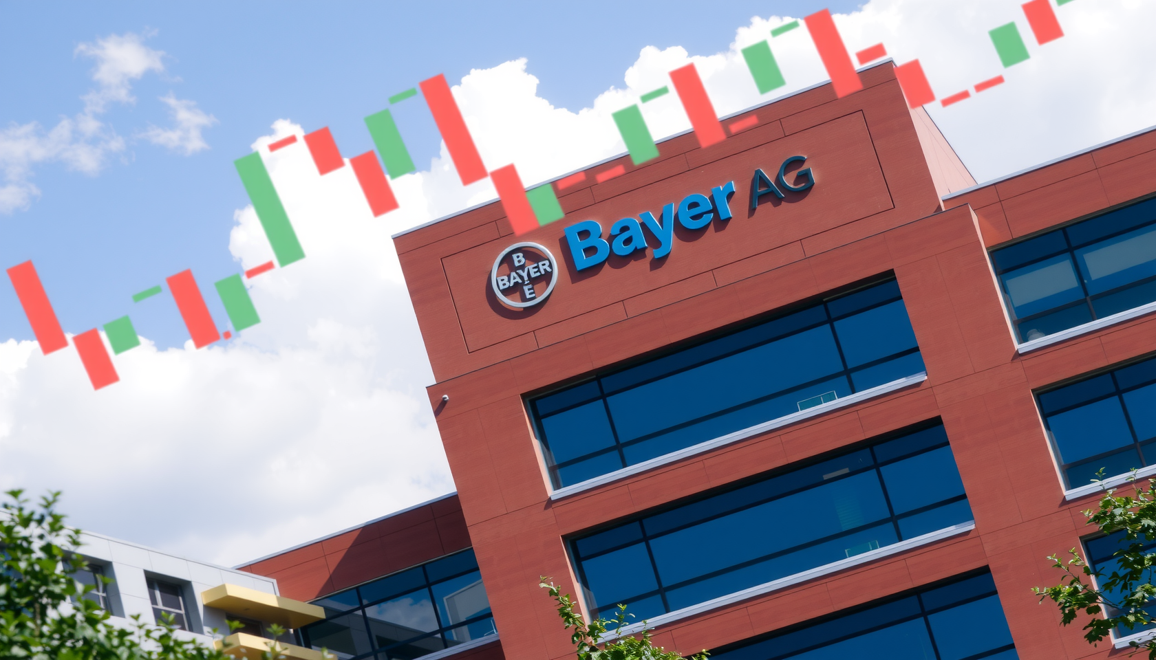 Aktienchart vor Bayer-Zentrale