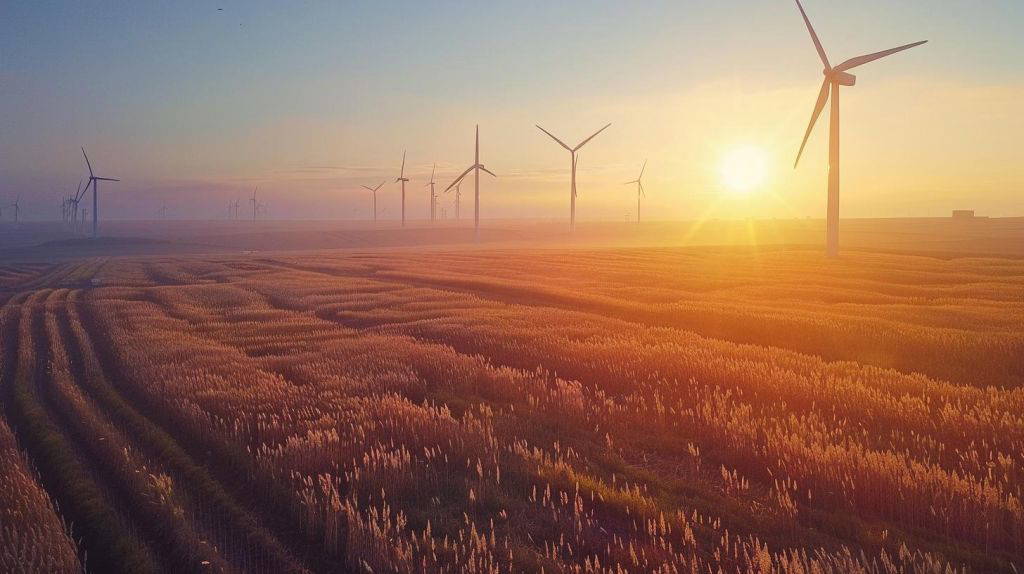 Windpark bei Sonnenuntergang