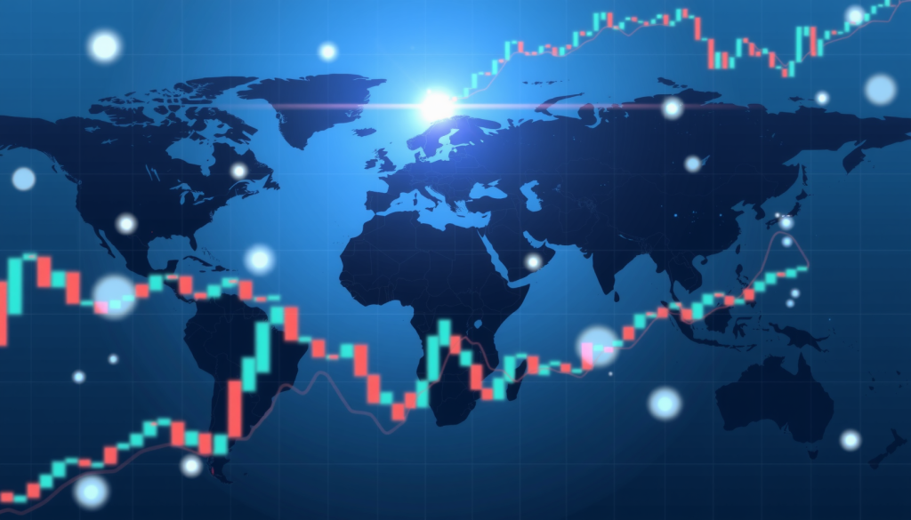 Globale Karte mit Börsenkurven