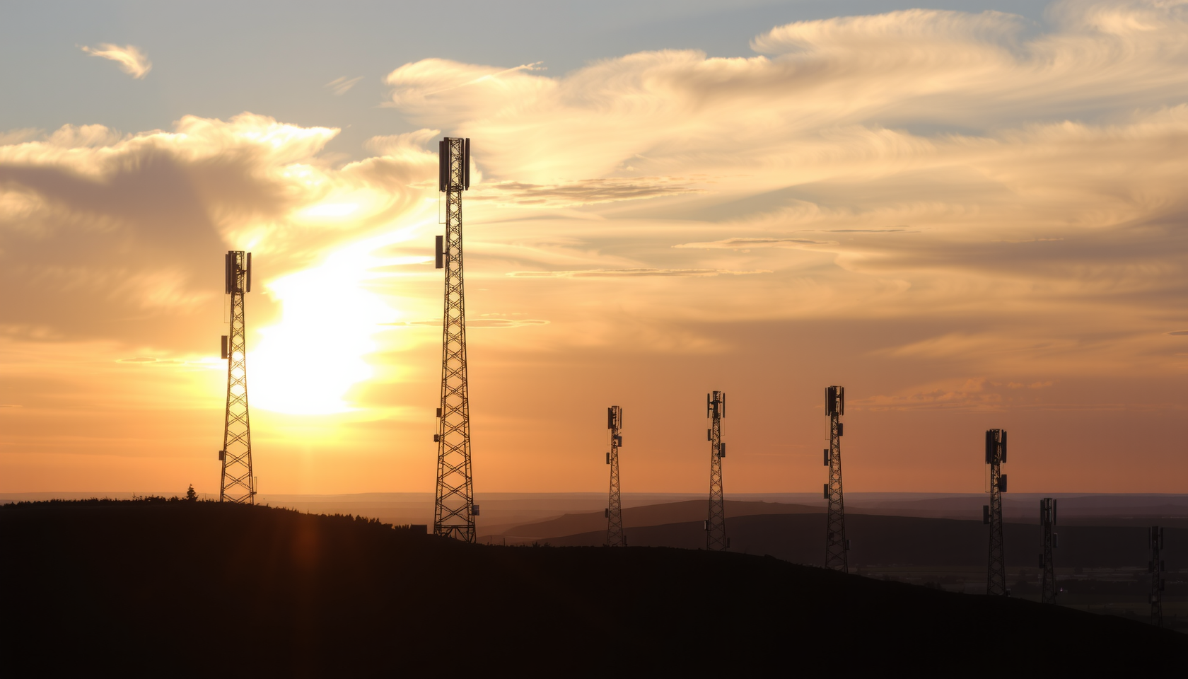 Kommunikationstürme bei Sonnenuntergang