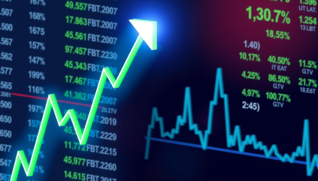 Aufwärts-trendende Aktienkurve im grünen und blauen Zeigen positive Marktdynamik