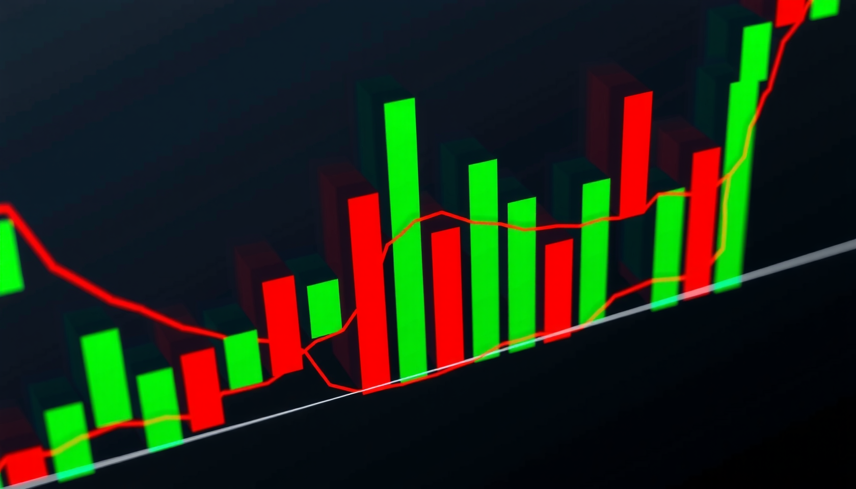 Leuchtendes Aktienchart mit grünen und roten Balken
