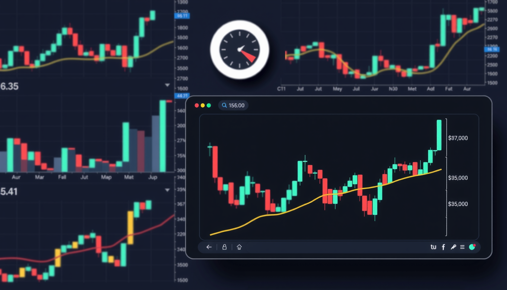 Dunkles Handelsinterface mit Finanzgraphen und Charts