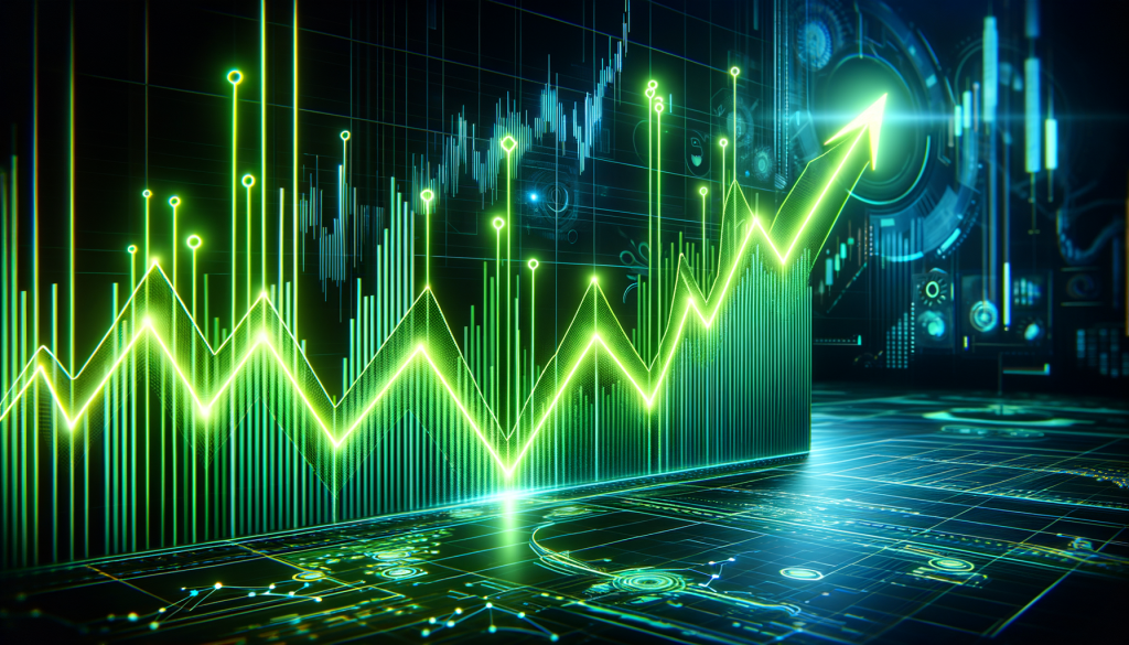 Aufwärts-Trend bei einem Aktiengraphen mit neon-grünem Leuchten