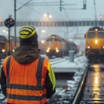 Vossloh-Ingenieur untersucht Schienenkomponenten