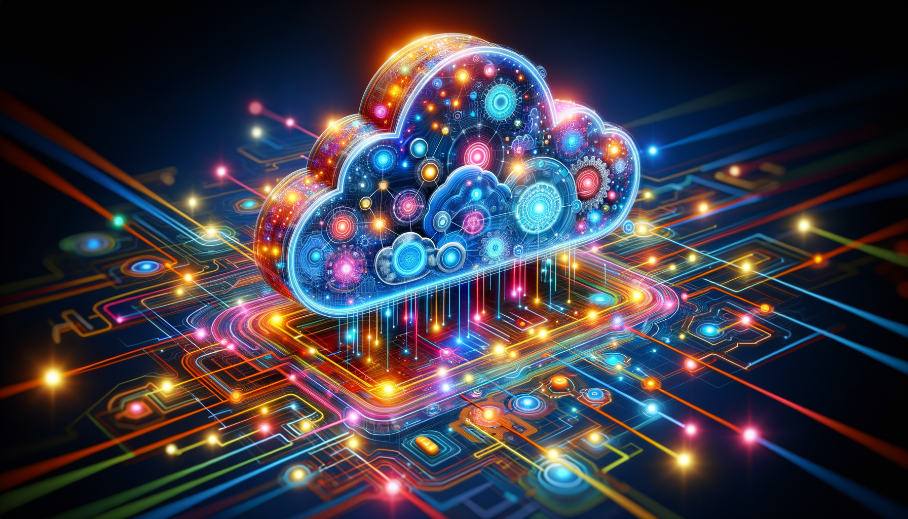 Cloud-Sicherheitsdiagramm mit verknüpften Pfaden und Knoten