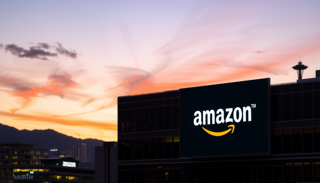 Amazon-Hauptquartier in Seattle bei Sonnenuntergang