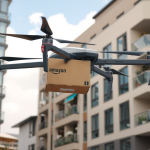 Amazon-Drohne liefert Paket