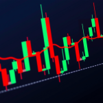 Grün-rote Candlestick-Diagramme.