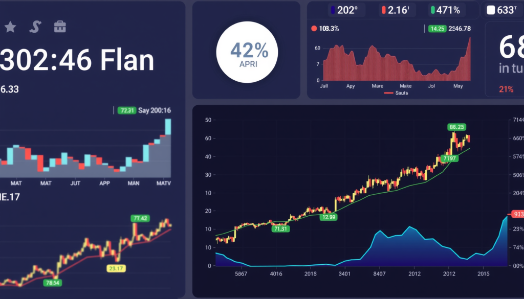 Digitales Dashboard mit Börsenindizes und Leistungsmetriken