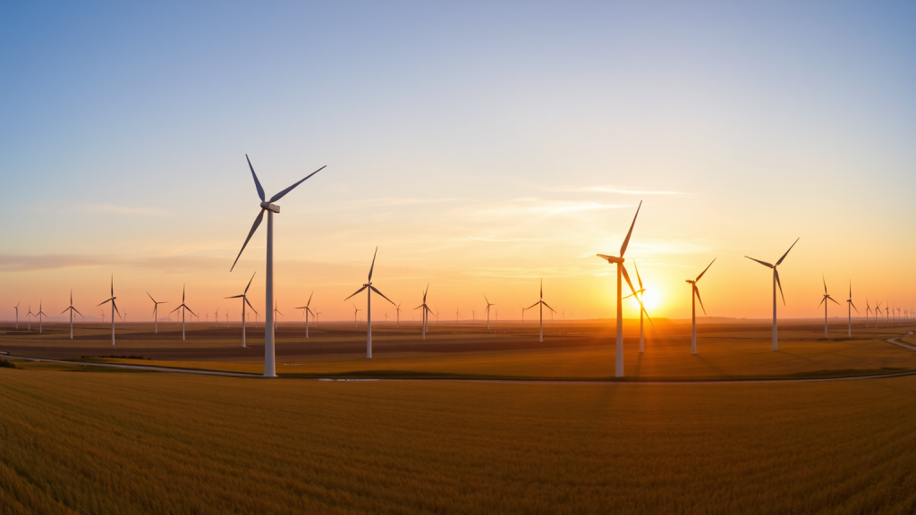 Baywa AG Windpark bei Sonnenuntergang