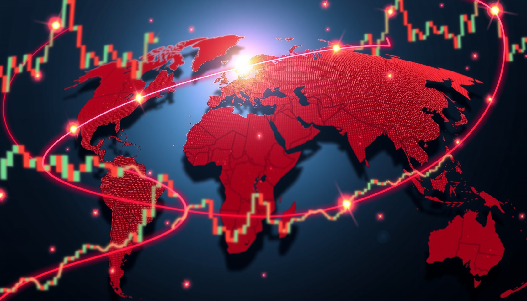 Digitaler Globus mit spiralförmigen Börsendiagrammen