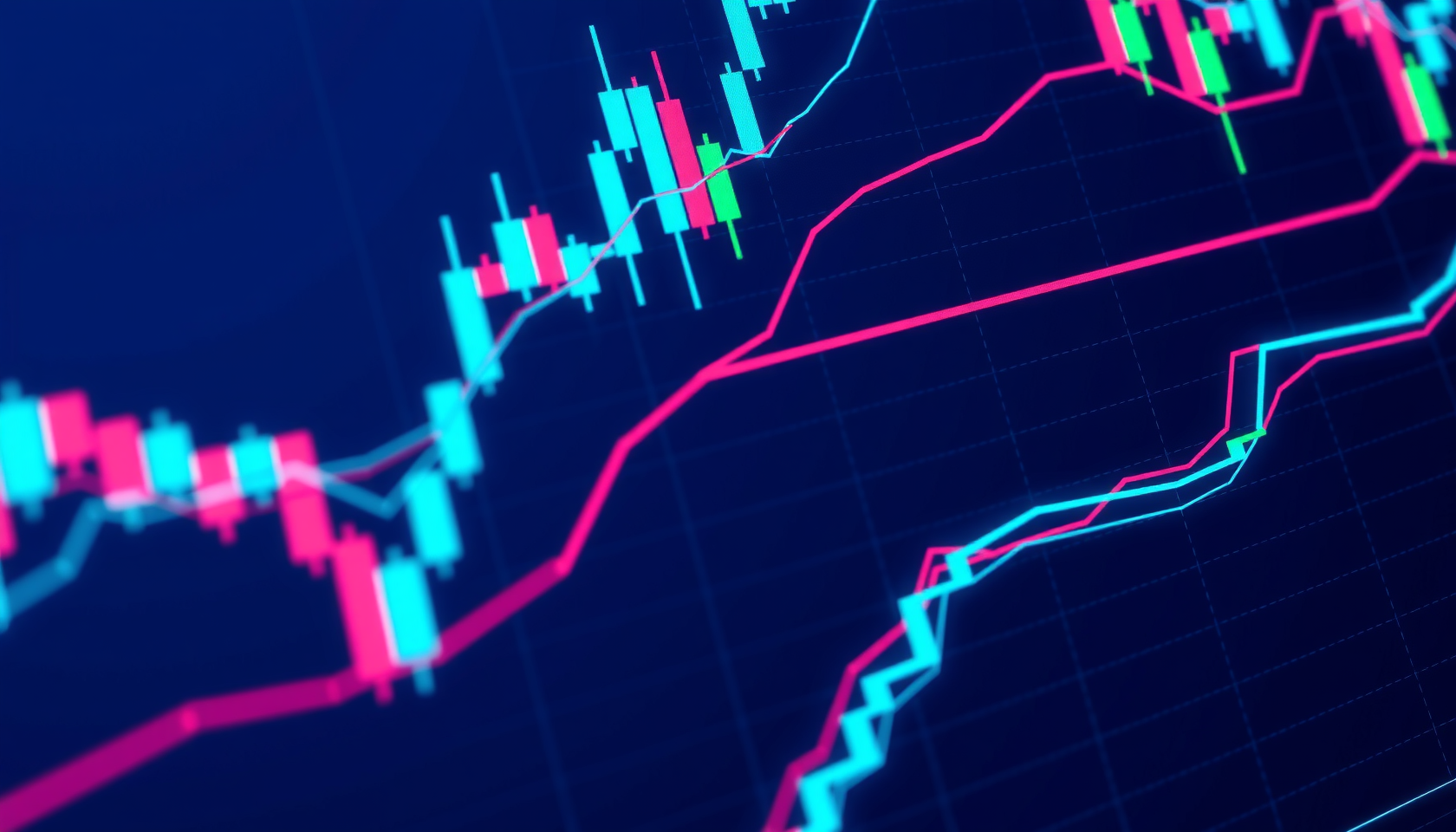 Finanzdiagramm mit Trendlinien und Kerzenmustern