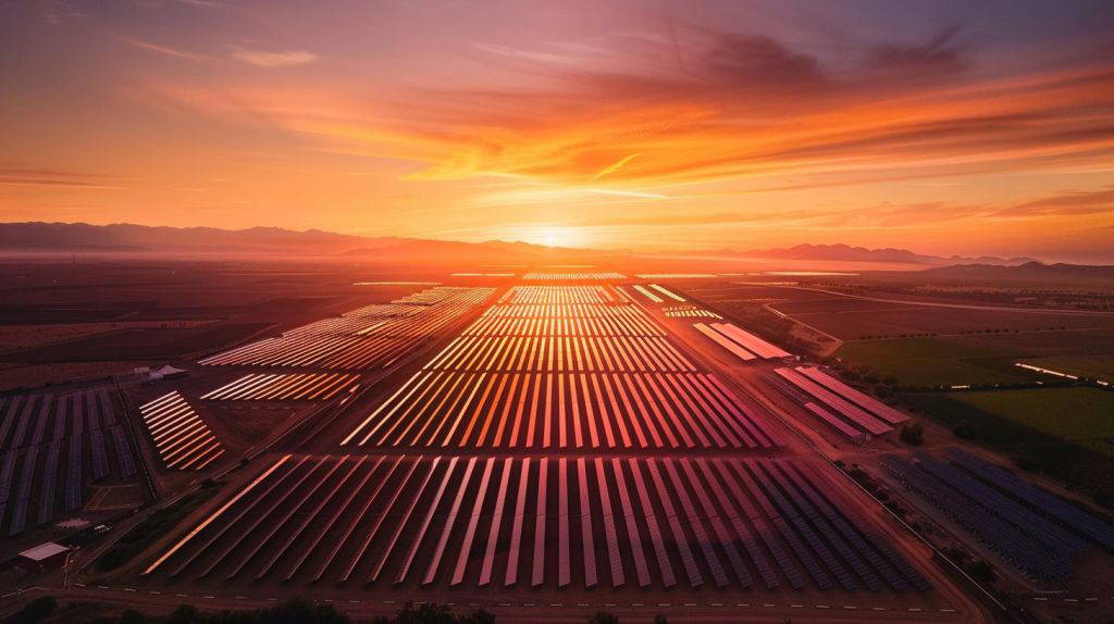 Sonnenuntergang über Solarpark