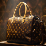 Eine Nahaufnahme einer Louis Vuitton-Handtasche unter einem weichen Scheinwerferlicht