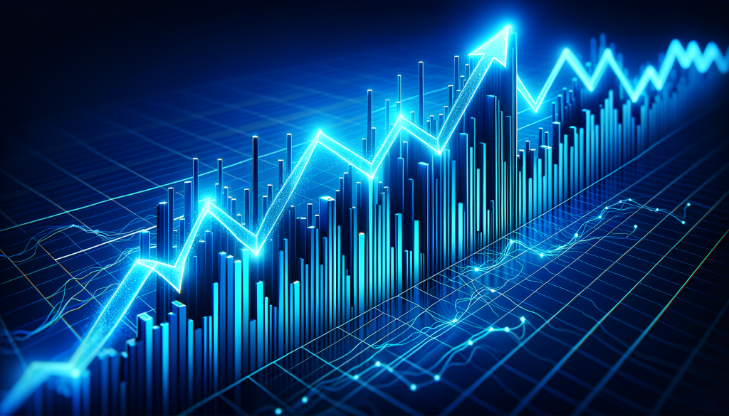 Aufwärtstrend im blauen Aktienchart mit Pfeilen