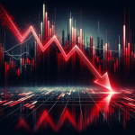 Dramatischer Börsenkrach mit rotem Abwärtspfeil und Kerzencharts.