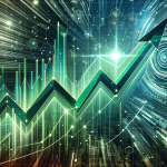 Dynamisches Liniendiagramm zeigt einen steilen Aufwärtstrend mit futuristischem Hintergrund.