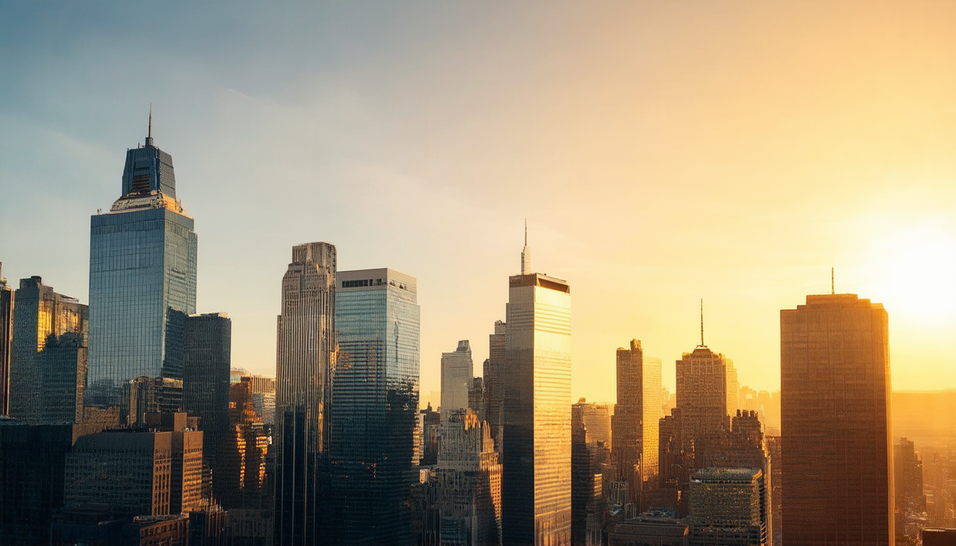 Finanzdistrikt-Silhouette bei Sonnenaufgang