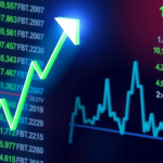 Aufwärts-trendende Aktienkurve im grünen und blauen Zeigen positive Marktdynamik