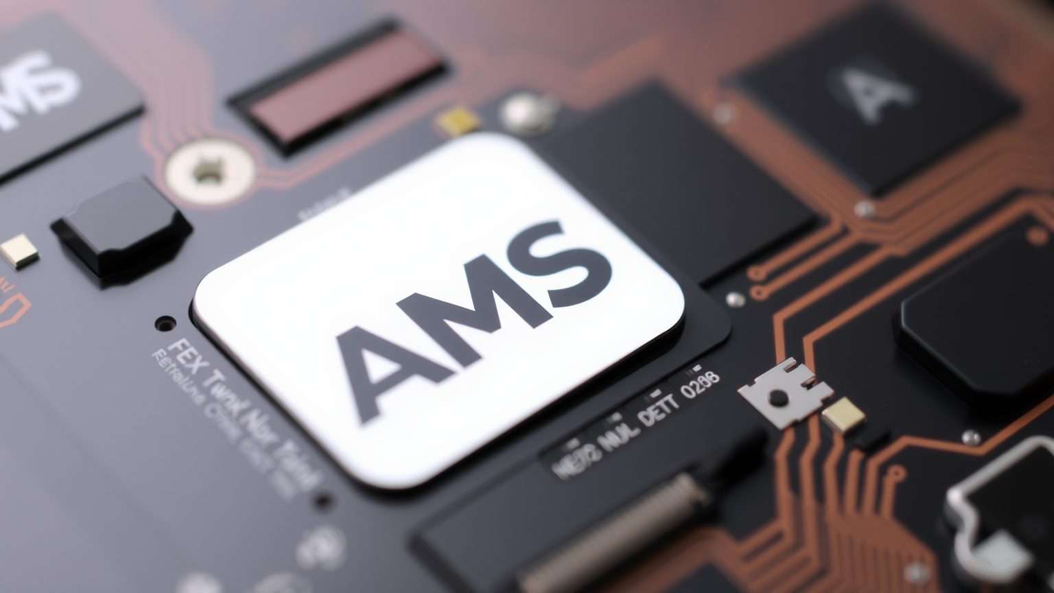 AMS-Logo auf Smartphone-Hardware nahaufnahme.