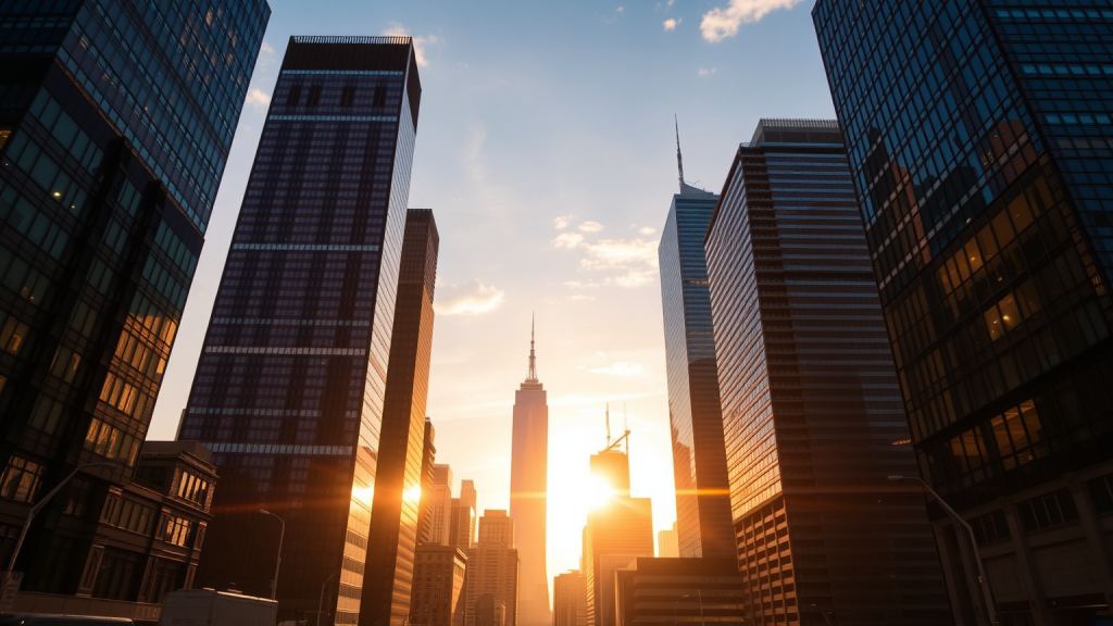 Finanzviertel bei Sonnenuntergang