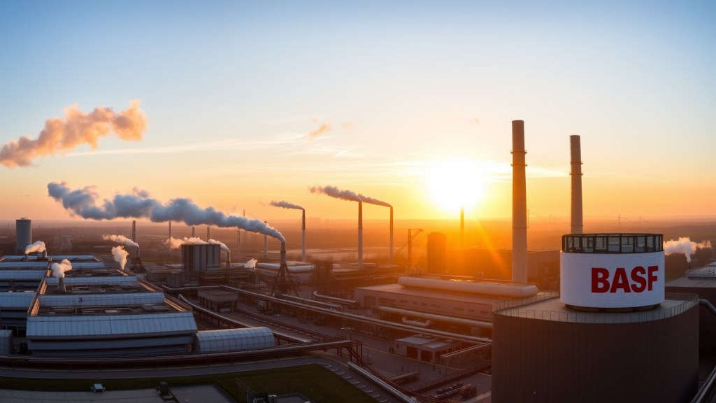 BASF-Industrieanlage bei Sonnenaufgang