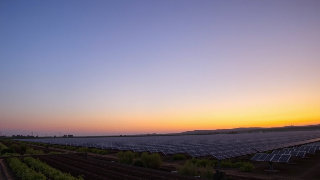 Baywa AG Solarfarm bei Dämmerung