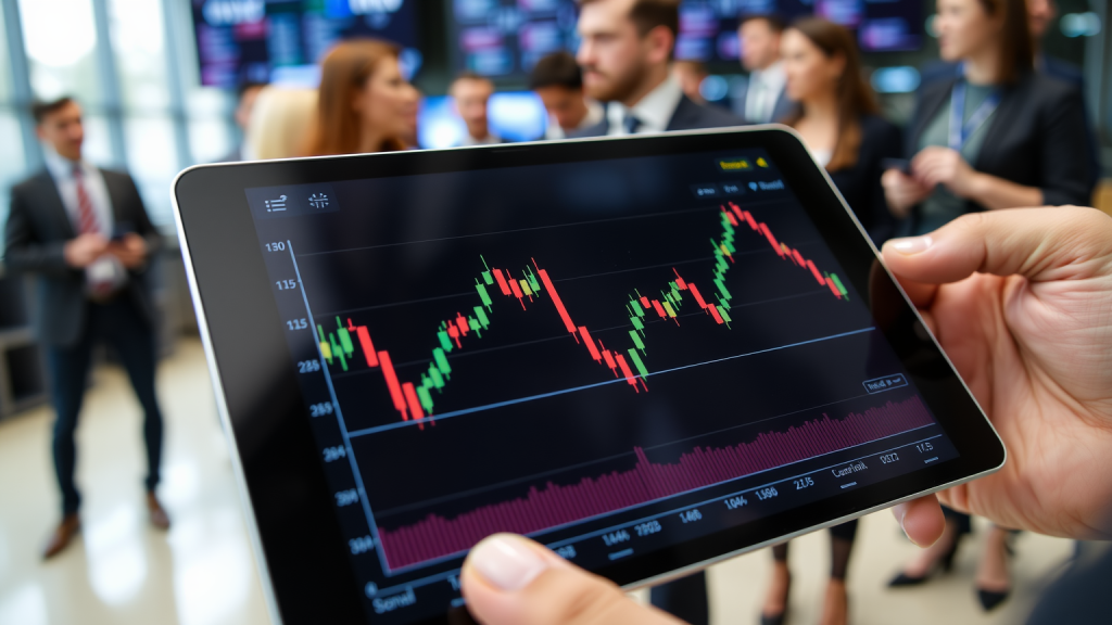 Tablet mit Aktienmarktchart in Fokus