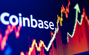 Börsenticker mit steigendem Coinbase-Aktienkurs