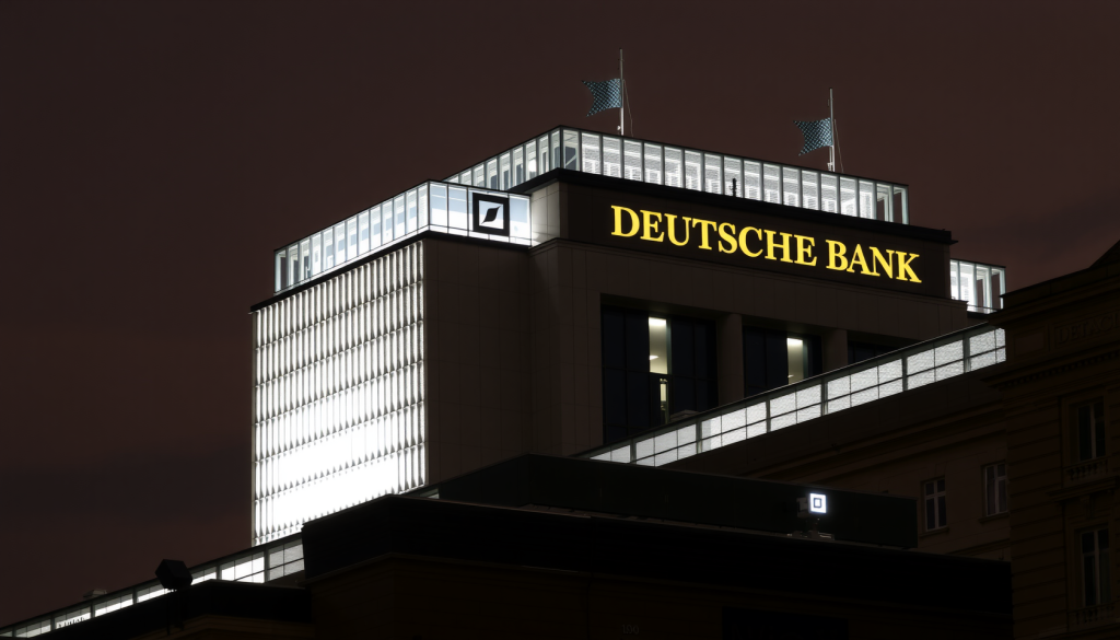 Deutsche Bank Hauptsitz in Frankfurt bei Nacht