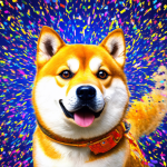 Shiba Inu von Dogecoin mit digitalem Konfetti